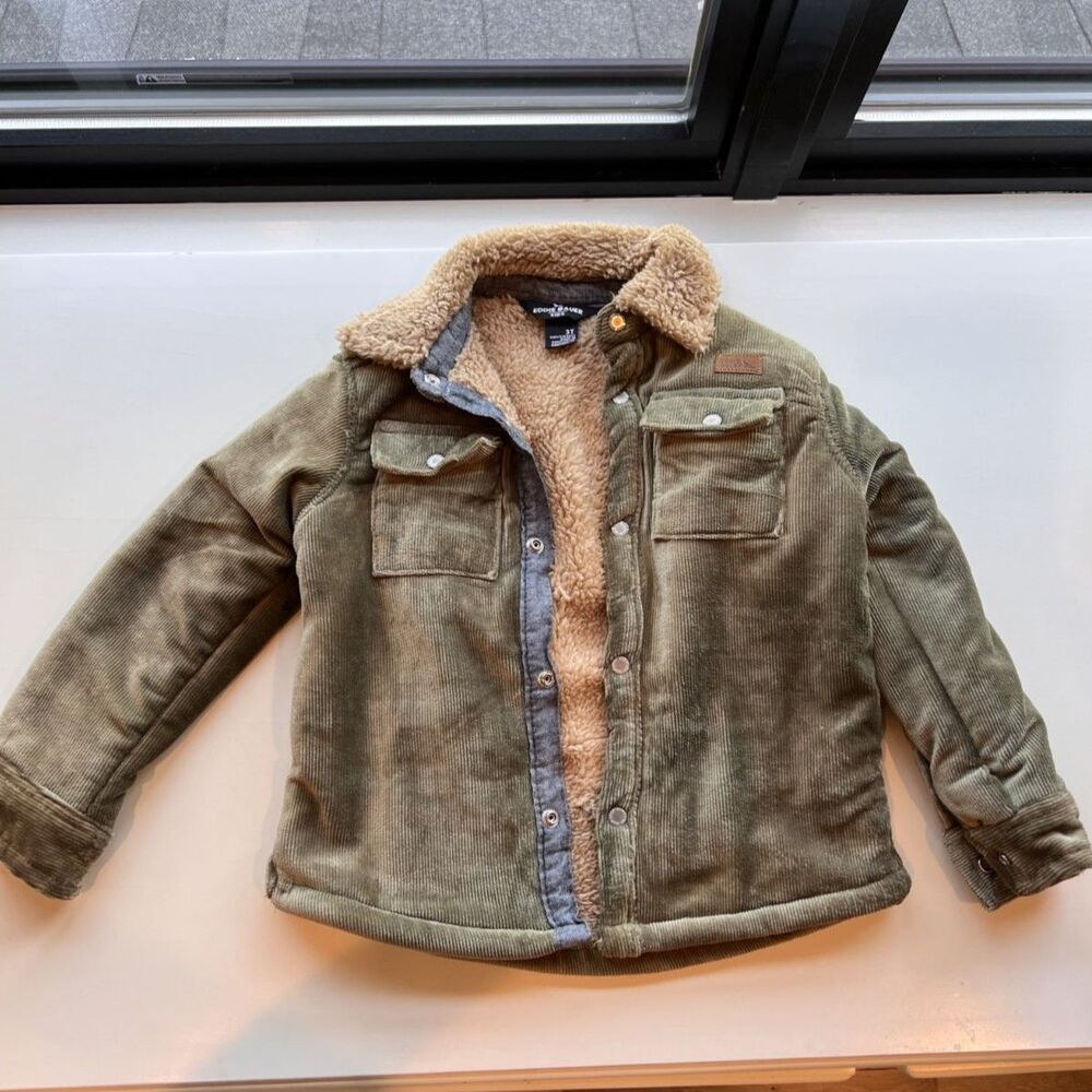 Toddler Boys Eddie Bauer Corduroy Green Button Up Jacket Size 3T NWOT